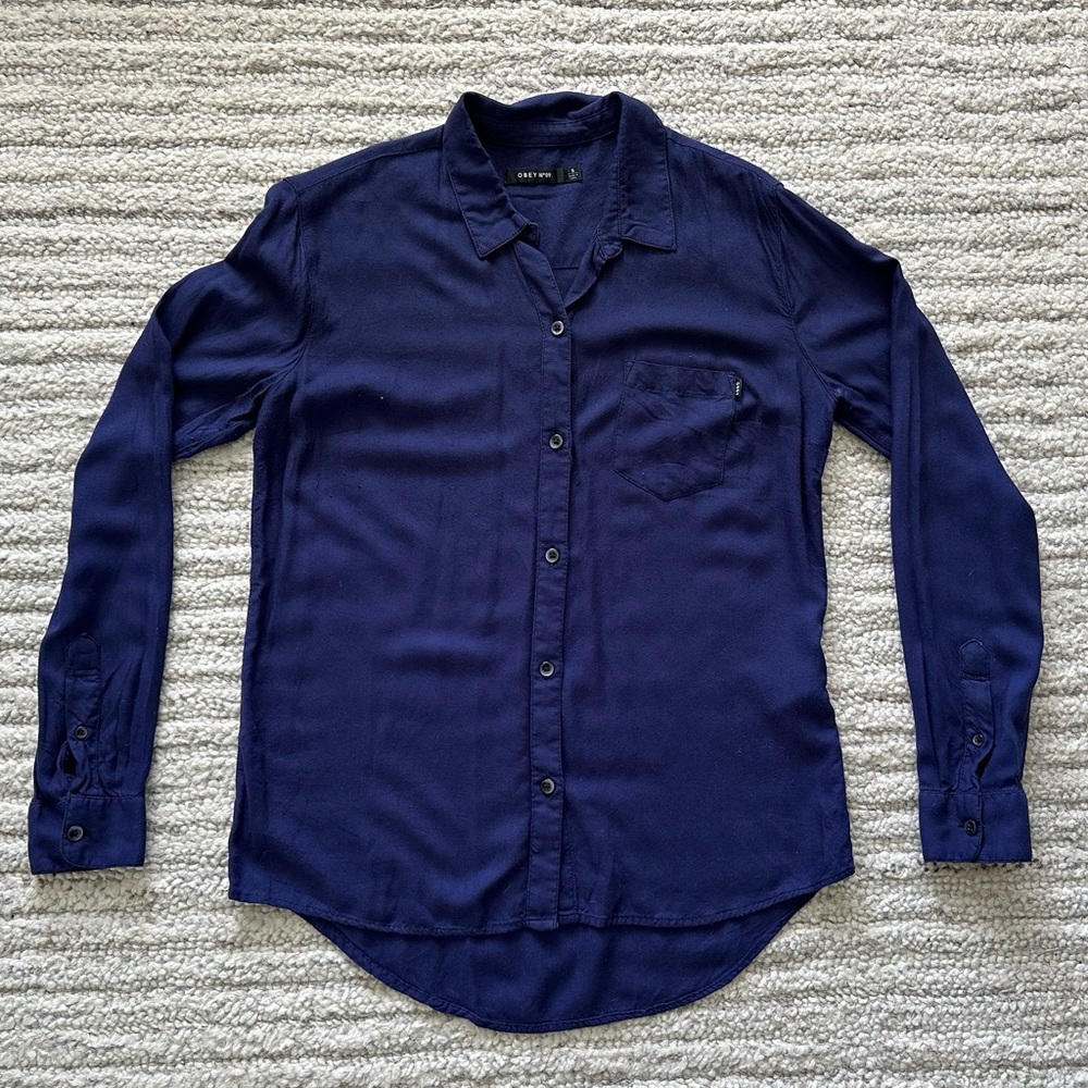 Obey Long Sleeve Button-Up Blouse, Sz S